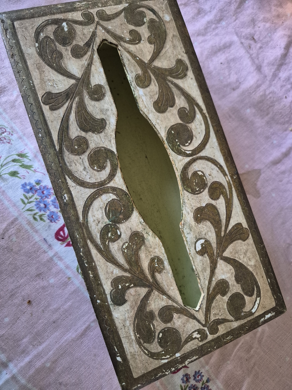 Florintine Vintage Italy Tissue Box Holder Wood Gesso